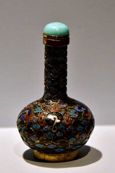 Ornate Enameled Bottle With an Elongated Top